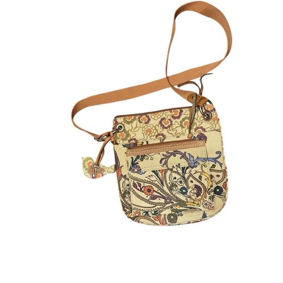 Spacious Fossil crossbody Purse Canvas & Leather Trim with silver Brass headwear - Picture 1 of 11